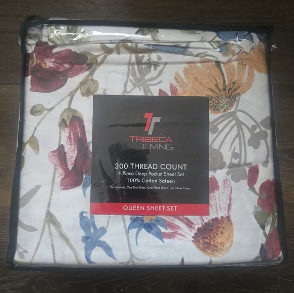 Tribeca Living Deep Pocket Queen Sheet Set - 300 Thread Count Cotton Sateen - Picture 7 of 9